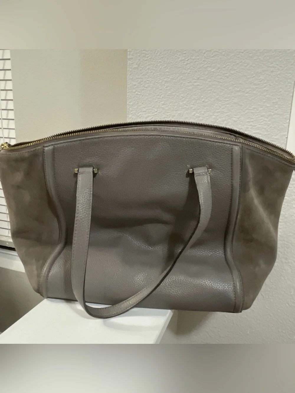kate spade Pebbled Leather Tote in Charcoal with Suede Sides